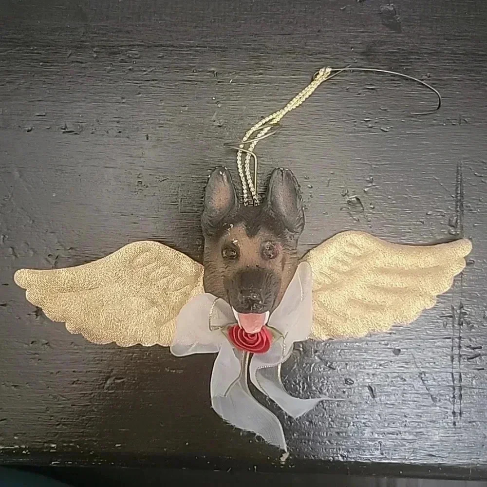 Vintage German Shepherd Dog Christmas Ornament Angel Figurine